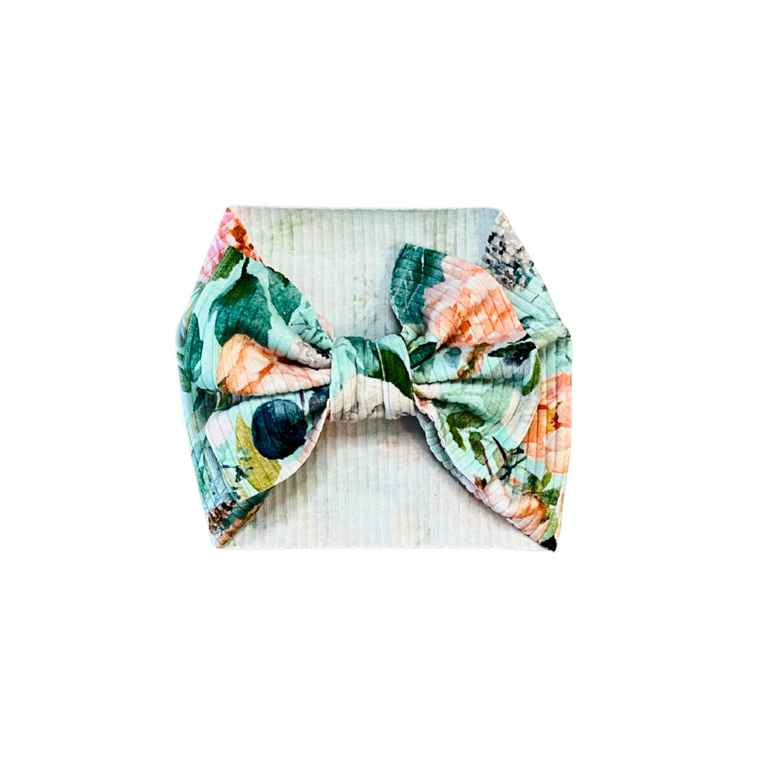 Mint Floral Big Bow Headband